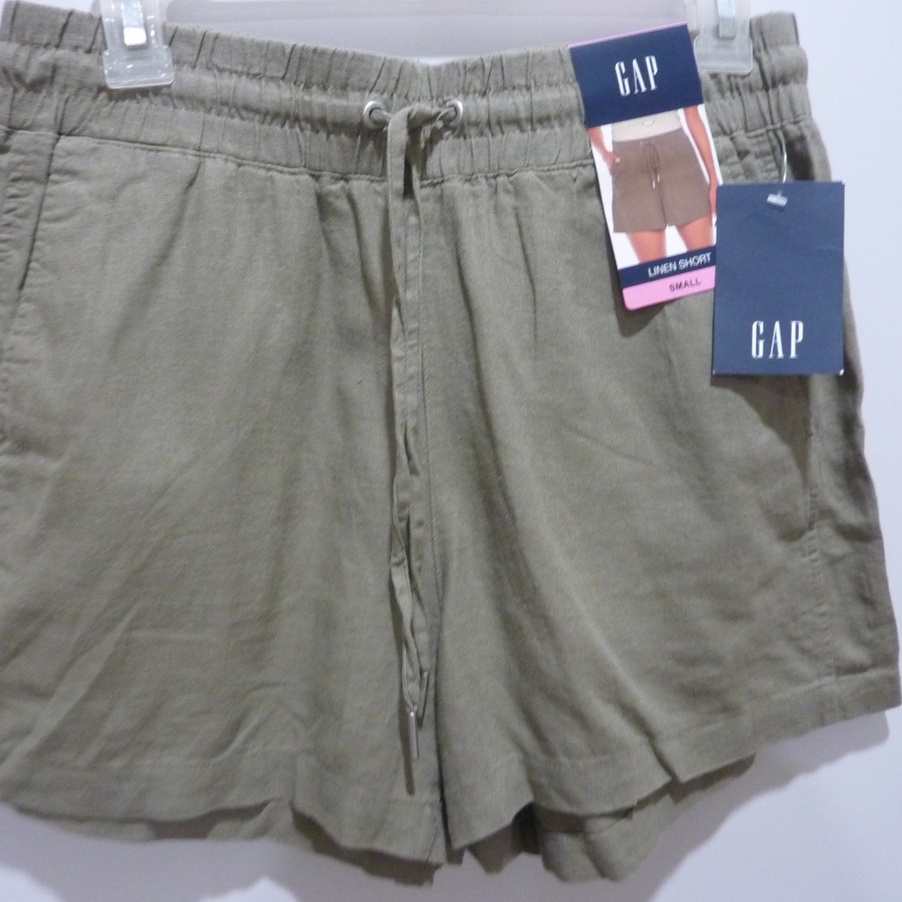 CAP  NEW  Women's Small Beige 100% Linen Solid Basic Tie Front Shorts Pull On